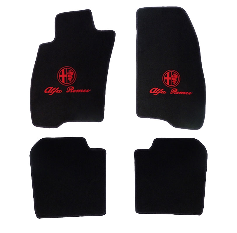FLOOR MAT SET 156 BLACK VELOUR WITH RED EMBLEM